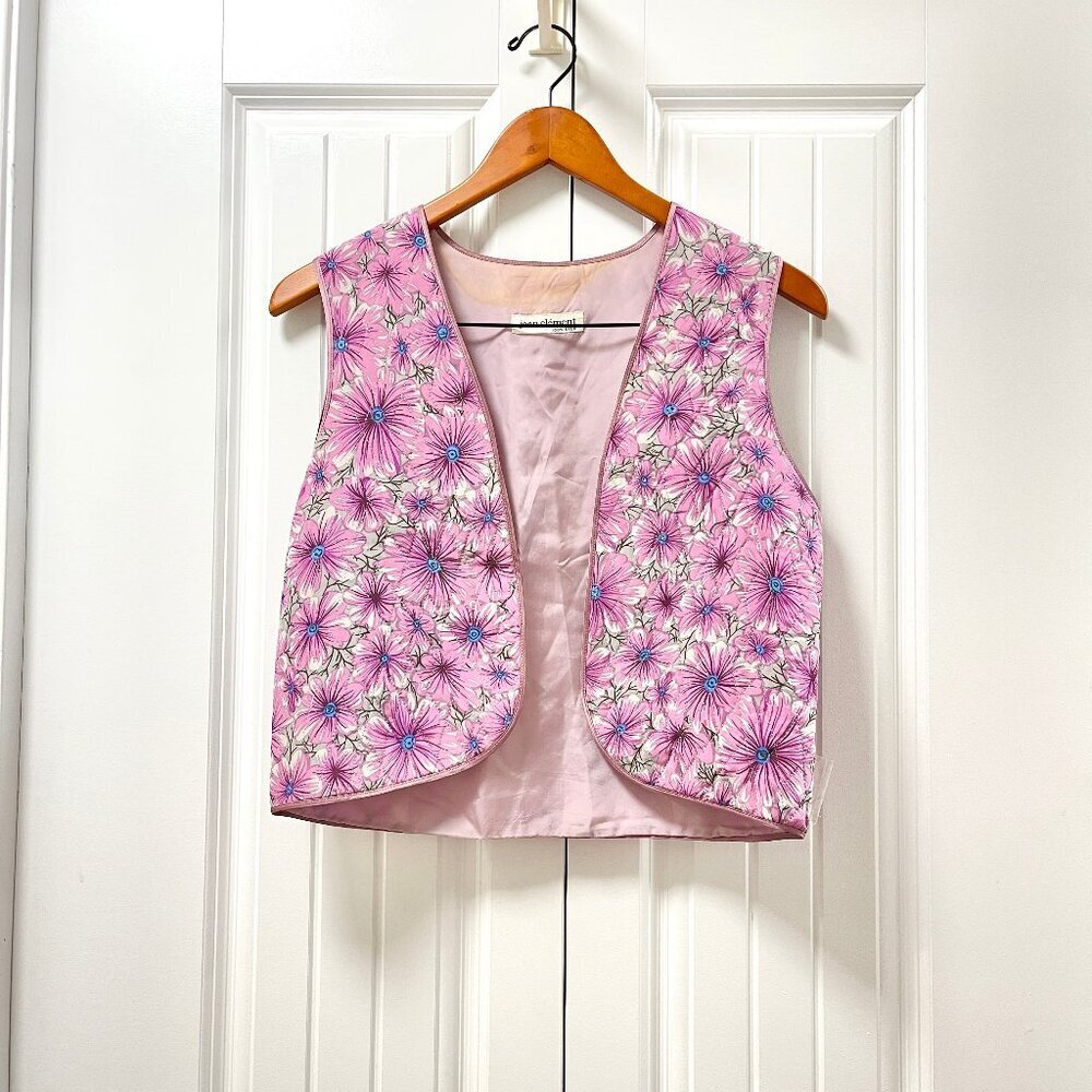 Vintage Jean Clément 100% Silk Quilted Floral Vest Purple